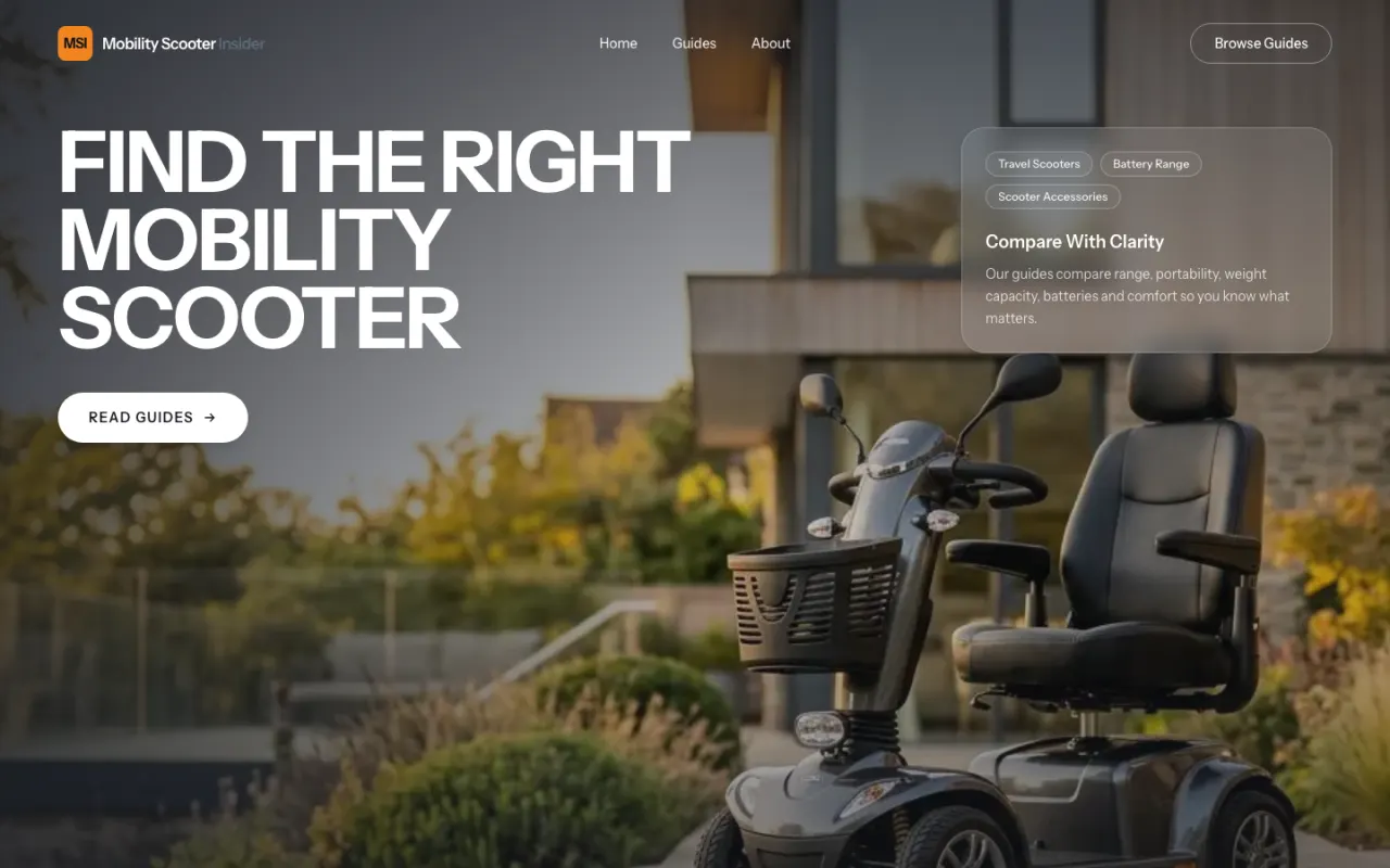 Mobility Scooter Insider (mobilityscooterinsider.com) ana sayfa ekran görüntüsü
