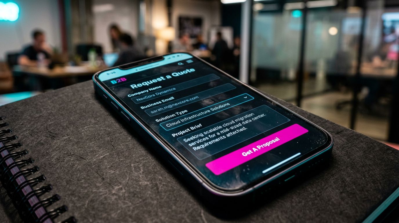 Coworking ortamında, teklif formu ekranı açık bir akıllı telefonun yakın plan görüntüsü